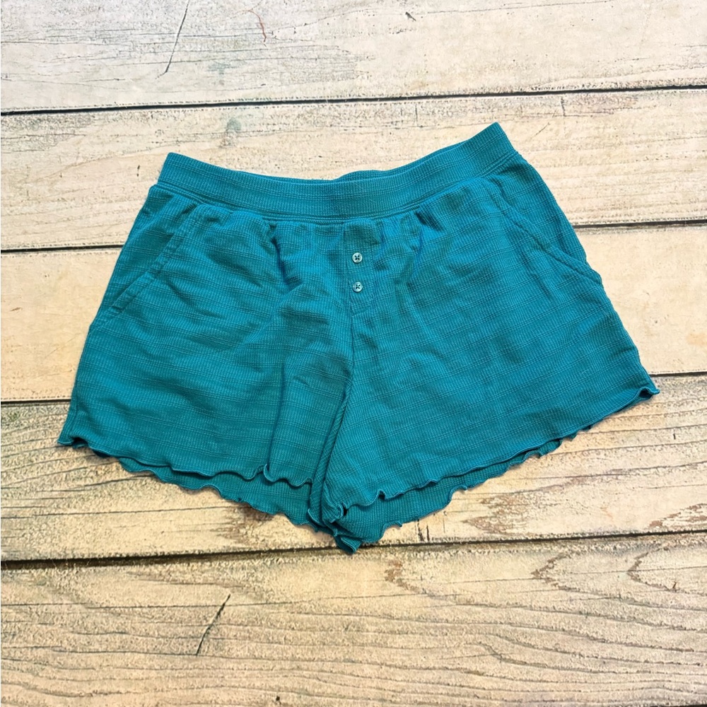 Stars above teal blue color lounge wear pajamas shorts. XS